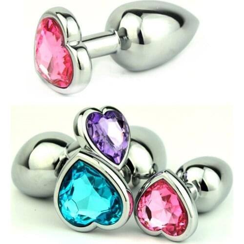 50Pcs/lot Small Size Heart Shaped Crystal Jewelry with 12 Color Stainless Steel Anal Plug Sex Toys for Women 28mm x 73mm GS0206