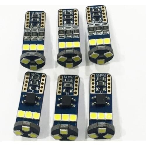 6pcs T10 W5W Canbus No Error 10 SMD 3030 LED Light Wedge Bulb High Power LED Car Parking Fog Light Auto Clearance Light 12V