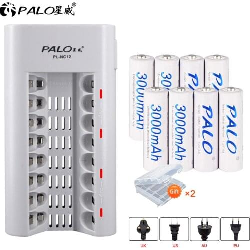 8 slots charger with LED light fast smart battery charger for NI-MH aa aaa + 8pcs 3000mAh AA 2A rechargeable battery