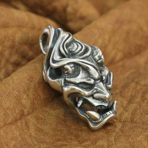 925 Sterling Silver Japanese Ghost Prajna Skull Pendant Mens Punk Pendant TA276