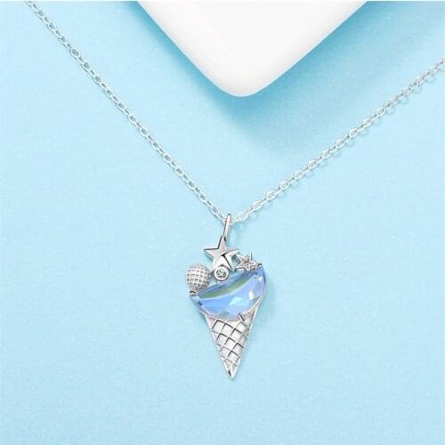 925 Sterling Silver Ice Cream Star Moon Charm Pendant Choker Necklace For Girl Women Girls Wedding Jewelry dz816