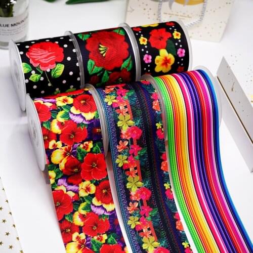 DIY Cartoon Flower Printed Grosgrain Ribbon For Craft Supplies Sewing Accessories 5 Yards. 10050