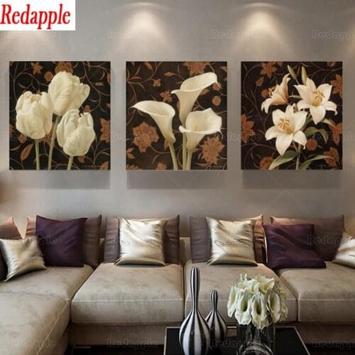 5D DIY Diamond Painting Full Drill Flowers Diamond Embroidery Handicraft Home Decoration Gift Lily Calla lily iris Triptych gift
