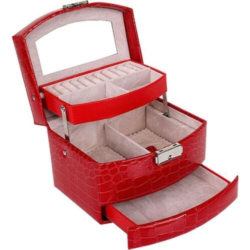 Automatic Leather Jewelry Box Three-layer Storage Box For Women Earring Ring Cosmetic Organizer Casket For Decorations