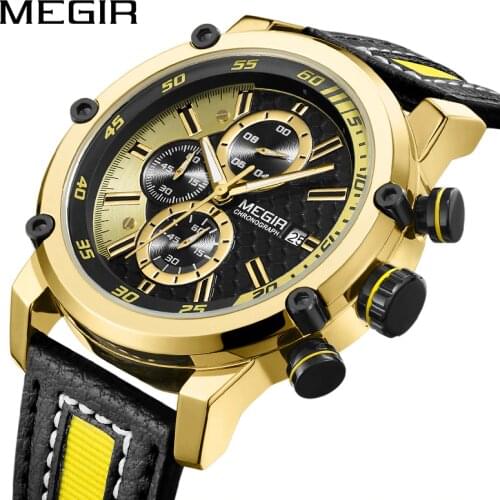 Creative MEGIR Chronograph Sport Men Watch Luxury Quartz Watches Men Clock Army Military Wristwatches Hour Relogio Masculino