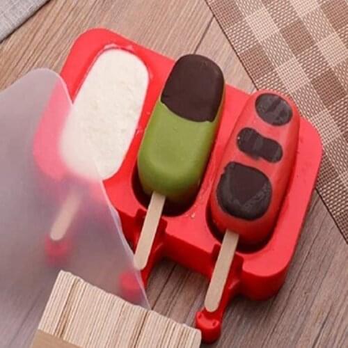 Silicone Popsicle Mold Ice Pop Mold Tray Holder with Lid Durable Cake Ice Cream Popsicle Maker with Wooden Stick