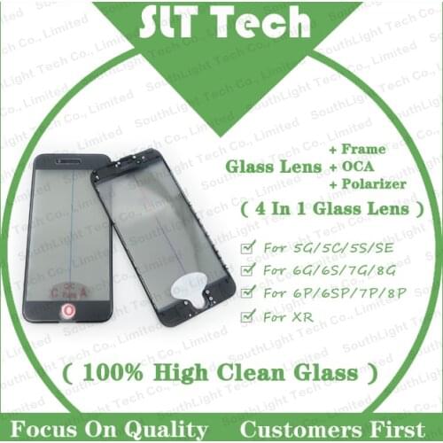 For Iphone 5G 5C 5SE 6 6S 7 8 Plus Front Glass Lens With Cold Pressure Glue Frame Pre-Installed OCA Glue Original Polarizer Film