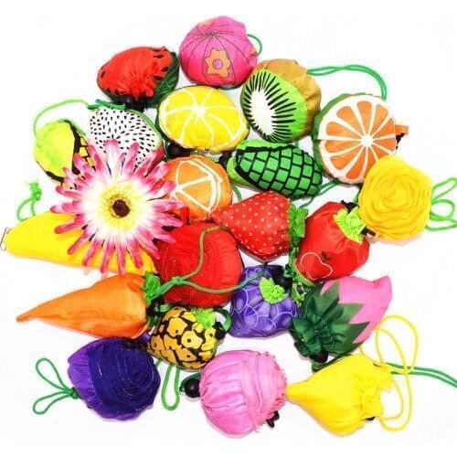 Eco Friendly Foldable Shopping Bag Cartoon Fruit Flower Printed Reusable Polyester Shoulder Bag Women Portable Grocery Bags