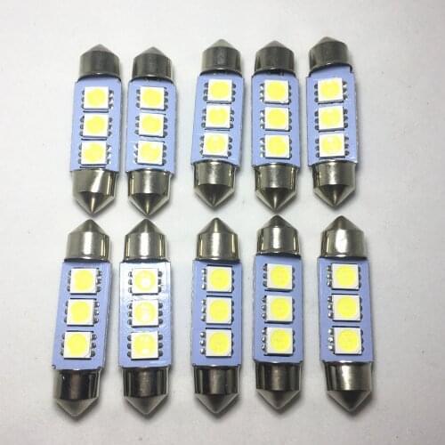 10pcs Festoon led White Car Auto 36mm 39mm 41mm 5050 3-SMD Reading Lights Festoon Dome light Chip Light Bulbs License plate lamp
