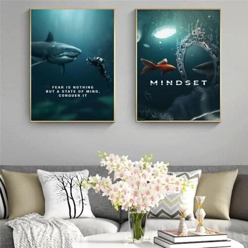 Canvas Art Prints Mindset Shark Wall Art Painting Animal Lion Posters Inspirational Wall Picture for Living Room Home Cuadros