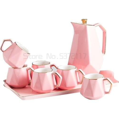 Cold water pot light luxury Nordic powder household water cup set drinking cup large capacity ceramic water pot