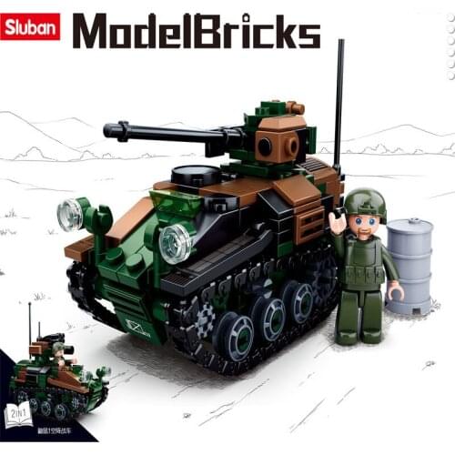SLuban Boy Assembled Building Blocks Childrens Educational Toys Military Tank Model Weasel 1 Airborne Chariot