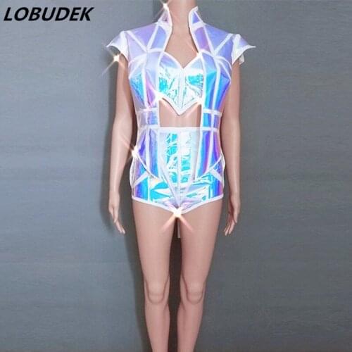Laser 3 Pieces Set Female Singer Nightclub Concert Stage Wear Dance Team DJ Jazz Dance Costume Space Dance Performance Outfit