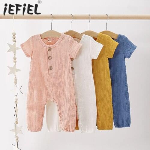 Summer Newborn Infant Baby Boys Girls Rompers Jumpsuit Playsuit Onepiece Cotton Linen Short Sleeve Sunsuit Toddler Baby Clothing