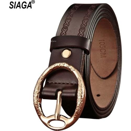 Ladies Hot Selling Womens Cowhide Leather Belts Cow Genuine Antique Waist Buckle Belt for Women Jeans 2020 FCO093