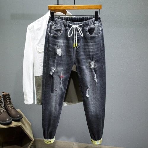 2021 Autumn New Mens Oversized Jeans Elastic Waist Loose Stretch Harem Pants Hole Denim Trousers Male Plus Size 5XL 6XL 7XL