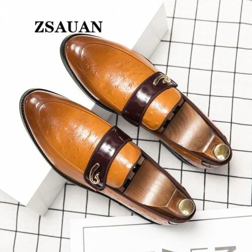 ZSAUAN Spring Summer Mens Shoes Slip on Casual Dress Shoes Yellow Pointed Toe Fashion Elegant Wedding Formal Leather Shoes
