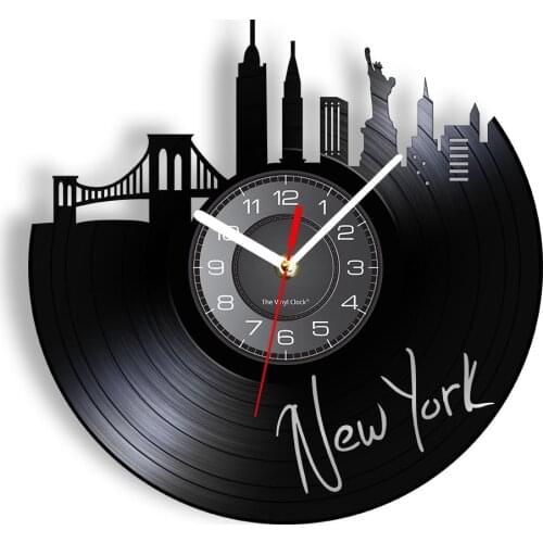 New York Cityscape Vinyl Album Record Wall Clock Statue of Liberty NY Modern Gift For The States Patriots Living Room Art Decor