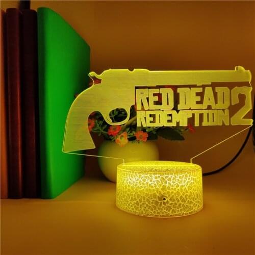 3D Desk Lamp RGB Gun Night Light LED Red Dead Redemption Nightlight APP Control Club Gaming Room Decoration Teenagers Fans Gift