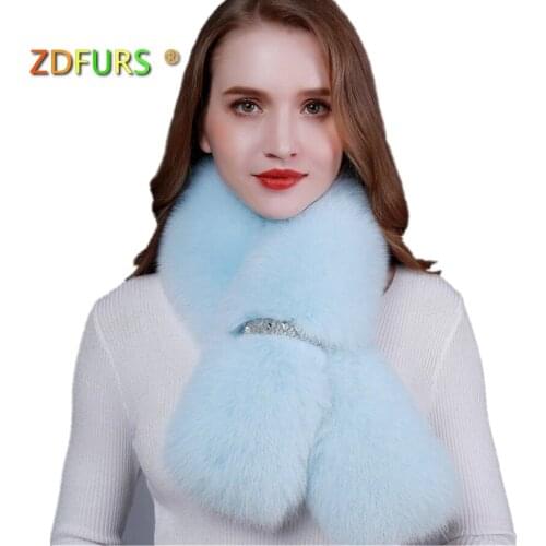 ZDFURS *new winter real fox fur shawl fashion collar long fur scarf female fox fur ring coat decoration fur collar