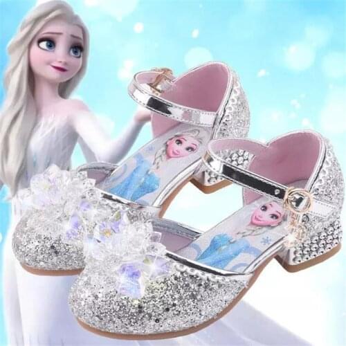 New 2021 Disney princess snow country high heels shoes girls fashion slipper elsa sandals pink blue