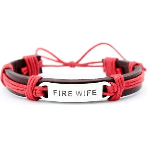 Fire Wife Mom Firefighter Thin Blue Line Dogs Paw Tortoise Arrow Charm Red Wax Leather Bracelets Women Men Girl Boy Jewelry