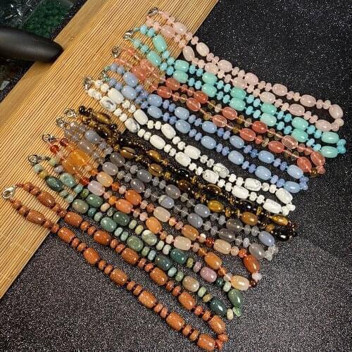 Natural Stone Necklace Abacus-shaped 5x8mm plus Cylindrical 10x14mm Semi-precious Stone Beads Necklace DIY Necklace