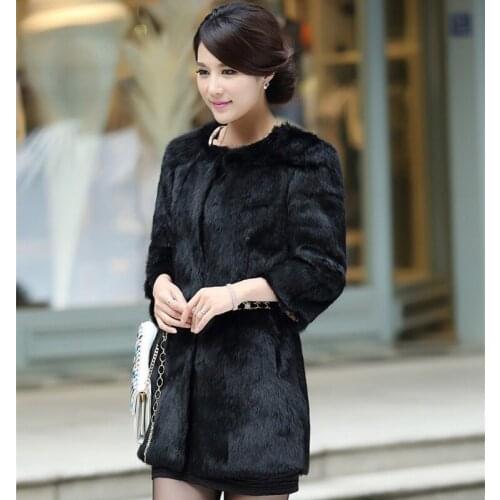 Full pelt whole fur 2016 winter New womens clothes real natural rabbit fur medium-long ladies female overcoat outerwear coats
