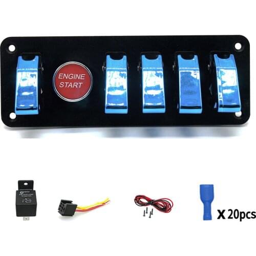 DC12V 20A Carbon Fiber Racing Car Ignition Switch Panel + 5 LED Toggle Switch Combination Switch for Racing Sport Competitive