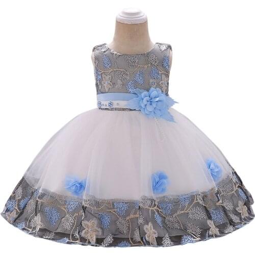 New girl dress baby 1-3 year old dress three-dimensional flower beading girl dress birthday baby birthday feast skirt