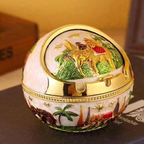 Retro Castle Elephant Ashtray Houdehold Living Room Decorated Metal Ash Tray Cigarette Smoking Holder Organizer Home Decor