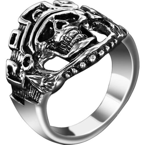 RIR Stainless Steel Silver Black Skull Fashion Jewelry Ring For Motorcycle Cool Men Jewelry Gothic Rings Retro Rock Funk Style