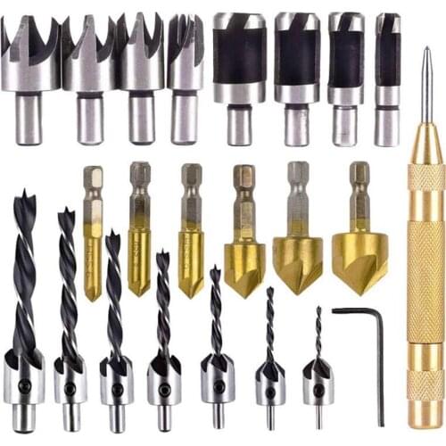 23 IN 1 Woodworking Chamfer Drilling Tool 90 Degree Countersink Drill Bits Three Pointed Countersink Drill Bit with L-wrench