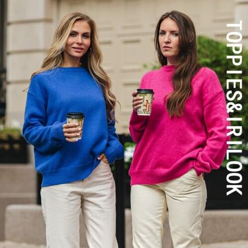 Toppies 2021 Autumn Winter women fashion Sweater 15% wool Green Solid Round Neck sweater Knitted Tops