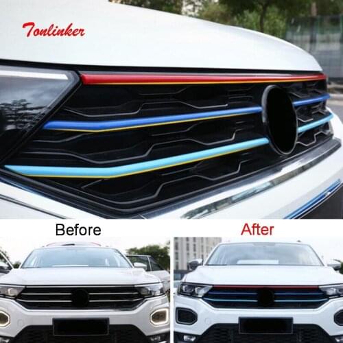 Tonlinker Exterior Front Racing Grills Cover case Sticker For Volkswagen T-ROC 2018-19 Car styling 5 pcs ABS Cover stickers