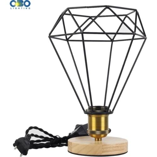 Vintage Table Lamp Single Iron Lampshade With Switch E27 Edison Lamp Base Dimming 1.8 m Wire Wood Table Lamp