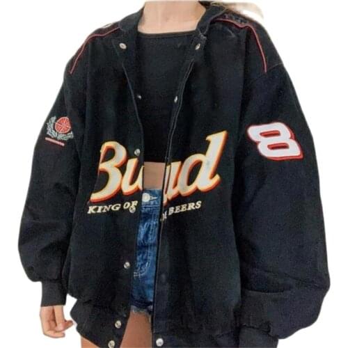 Fashion Korean Version Outerwear Women/Girl Lapel Letter Print Single-Breasted Lantern Sleeve Casual Loose Vintage Black Jacket