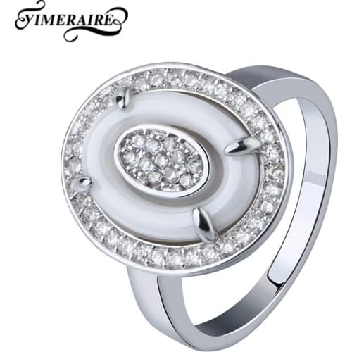 Noble Fashion Oval Ceramic Finger Rings With Bling Crystals For Women Female Black White Smooth Ring Wedding Jewelry Accessories