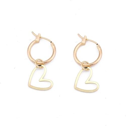 1Pair Simple Cute Hollow Heart Pendant Hoop Earrings Women Trendy Sweet Gold Metal Color Love Earrings Jewelry Pendientes E24-1