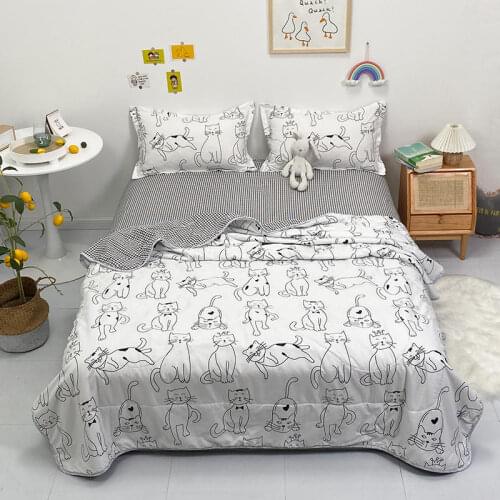 1 pc Bedspread for Summer Cute Cats Printed Summer Quilt Single/Queen/King Size Quilted Duvet and Comforter (no pillowcase)