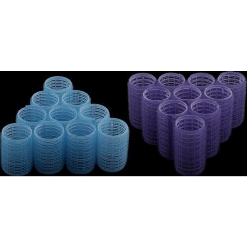 20pcs Plastic Hair Roller Curling Curls Sticky Styling Curlers Purple+Blue
