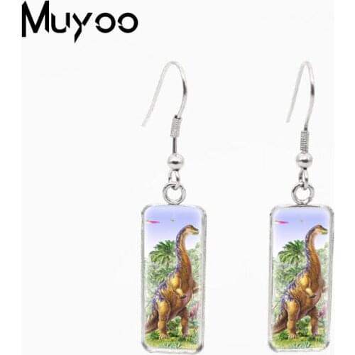 2021 New Ferocious Ancient Creatures Dinosaurs Paintings Handcraft Rectangle Fish Hook Earrings