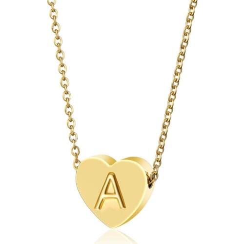 26 Letters Heart Necklaces Pendants Stainless Steel Choker Link Chain Gold Women/Men Necklace Set Hot Jewelry Collares Collier