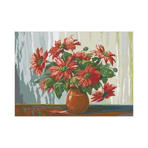 45- Wiehler 3355 Poinsettia Vase Counted Cross Stitch Kit Cross stitch RS cotton with cross stitch Magazine money