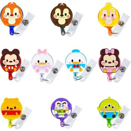 50pcs/lot Disney Retractable Badge Holder Cartoon ID Name Card Lanyard Key Chain Nurse Chest Card Holder Creative Phone Lanyard
