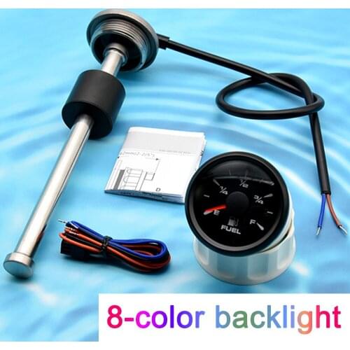 52mm Fuel Level Gauges 8 Kinds Backlight Color 0-190ohm Water Fuel Level Sensors 150 200 225 250 275 300 350 450mm Sending Unit