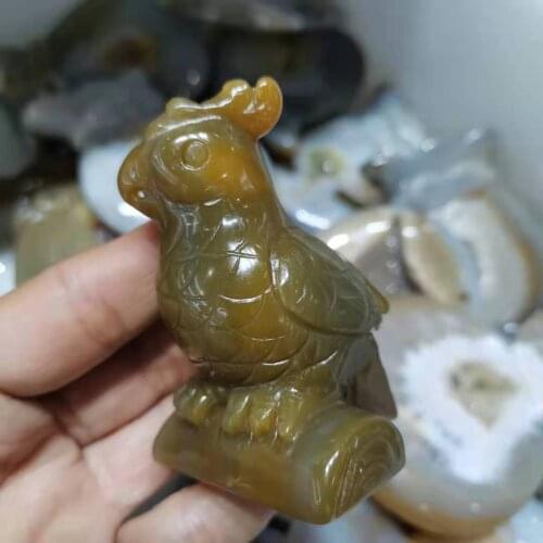 65mm Natural Agate Parrot Figurines Gemstone Crafts Statues Bird Decor