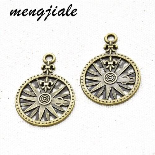 8pcs Antique Bronze Compass Charms Alloy Metal Pendants For DIY Jewelry Accessories Making 37*26mm
