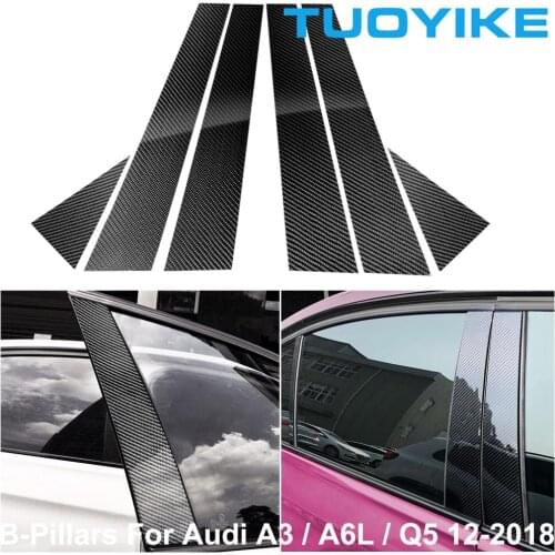 Car Styling Exterior Parts Real Carbon Fiber Window B/C-Pillars Moulding Cover Trim Decal Sticker For Audi A3 A6L Q5 2012-2018