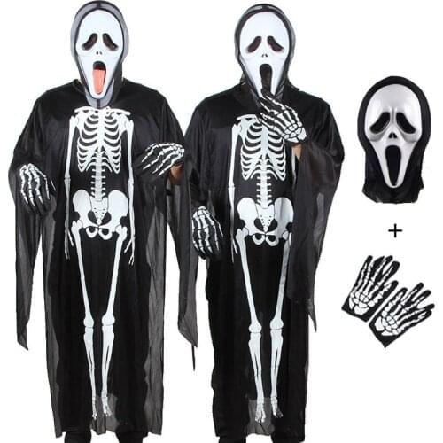 Free Shipping Halloween Costumes Skull Skeleton Monster Demon Ghost Scary Costume Clothes Robe for Adult Men Women Children Kids